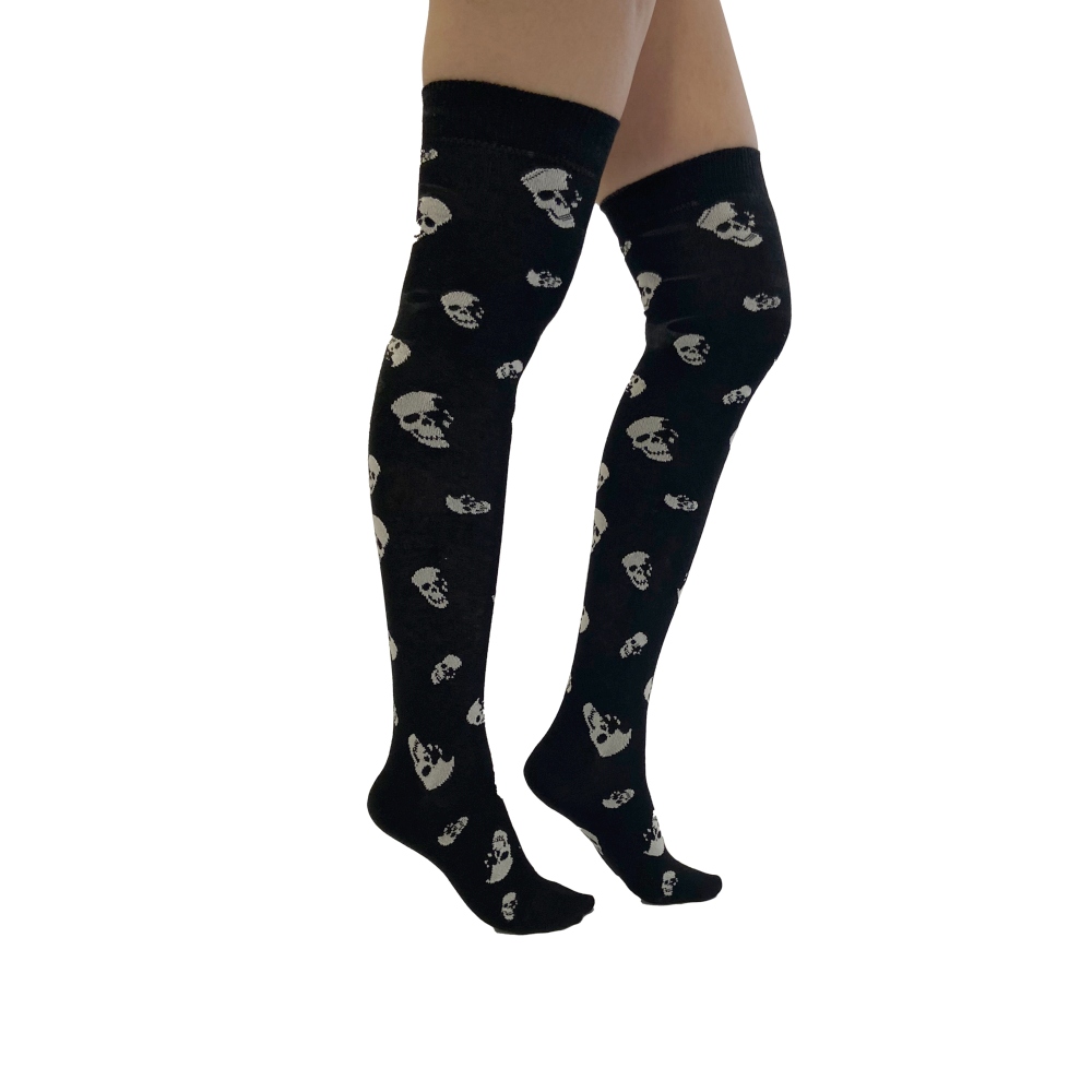 Pamela Mann - All Over Skulls Overknee sokken - Zwart